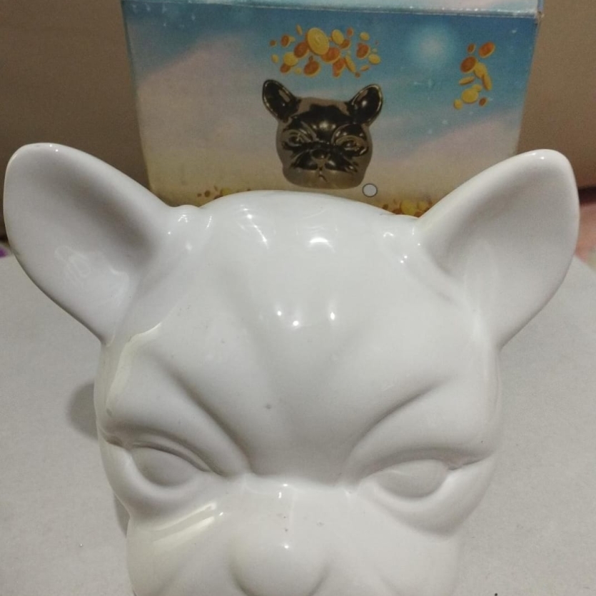 Cofrinho Decorativo Bulldog Cerâmica Branco Moderno
